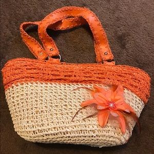 NWOT Orange And Tan Straw Fashion Tote